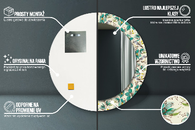 Ronde spiegel met bedrukte lijst Bloemen en vogels