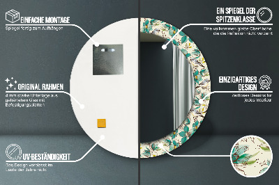 Ronde spiegel met bedrukte lijst Bloemen en vogels