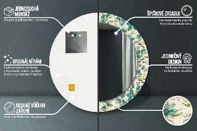 Ronde spiegel met bedrukte lijst Bloemen en vogels