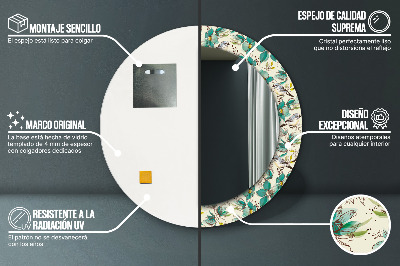 Ronde spiegel met bedrukte lijst Bloemen en vogels