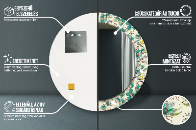 Ronde spiegel met bedrukte lijst Bloemen en vogels