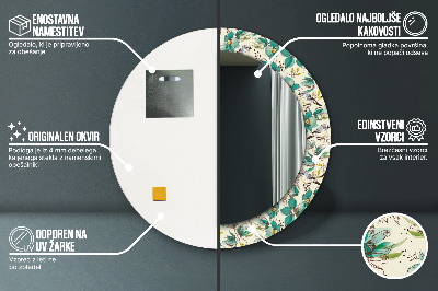 Ronde spiegel met bedrukte lijst Bloemen en vogels
