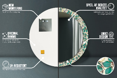 Ronde spiegel met bedrukte lijst Bloemen en vogels