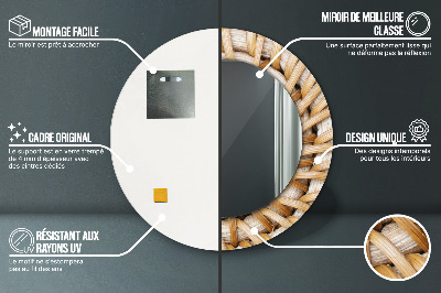 Ronde spiegel met bedrukte lijst Natuurlijke vlecht