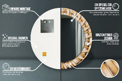 Ronde spiegel met bedrukte lijst Natuurlijke vlecht