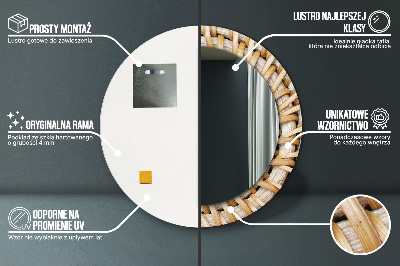 Ronde spiegel met bedrukte lijst Natuurlijke vlecht
