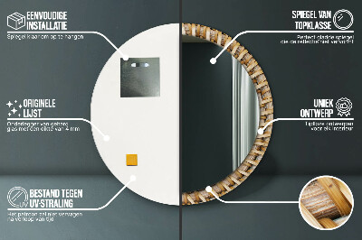 Ronde spiegel met bedrukte lijst Natuurlijke vlecht