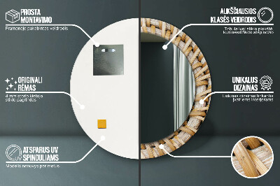 Ronde spiegel met bedrukte lijst Natuurlijke vlecht