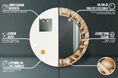 Ronde spiegel met bedrukte lijst Natuurlijke vlecht