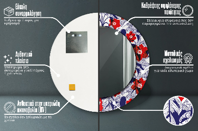 Bedrukte ronde spiegel Filodendron en rode bloemen