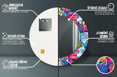 Ronde spiegel lijst met print Kleurrijke krabbels