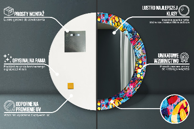 Ronde spiegel lijst met print Kleurrijke krabbels