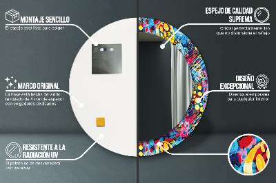 Ronde spiegel lijst met print Kleurrijke krabbels