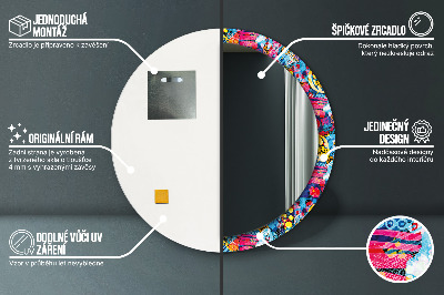 Ronde spiegel lijst met print Kleurrijke krabbels