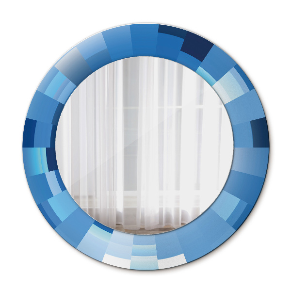 Ronde spiegel met decoratie Blauw abstract