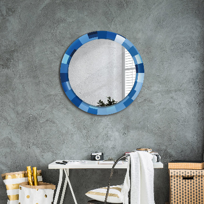 Ronde spiegel met decoratie Blauw abstract