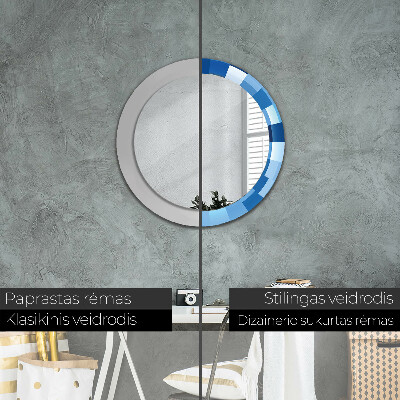 Ronde spiegel met decoratie Blauw abstract