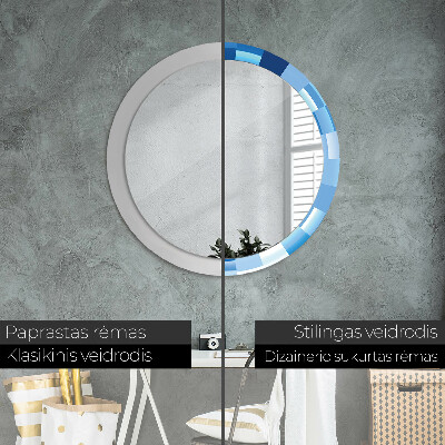 Ronde spiegel met decoratie Blauw abstract