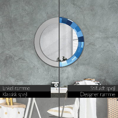 Ronde spiegel met decoratie Blauw abstract