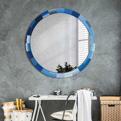 Ronde spiegel met decoratie Blauw abstract