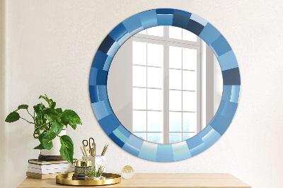 Ronde spiegel met decoratie Blauw abstract