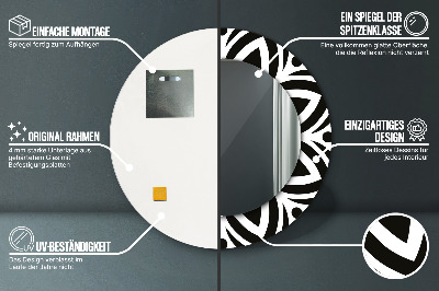 Ronde spiegel met bedrukte lijst Zwart geometrisch ornament