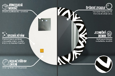 Ronde spiegel met bedrukte lijst Zwart geometrisch ornament