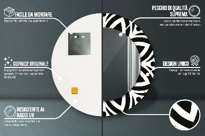 Ronde spiegel met bedrukte lijst Zwart geometrisch ornament