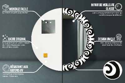 Ronde spiegel met bedrukte lijst Zwart geometrisch ornament