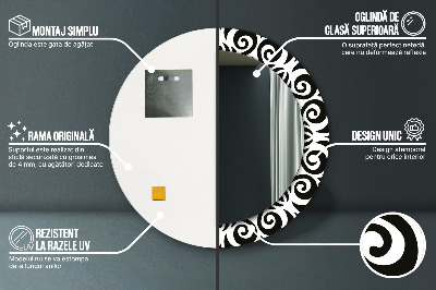 Ronde spiegel met bedrukte lijst Zwart geometrisch ornament