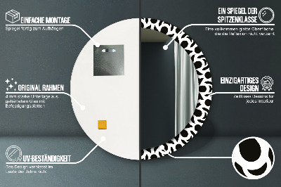 Ronde spiegel met bedrukte lijst Zwart geometrisch ornament