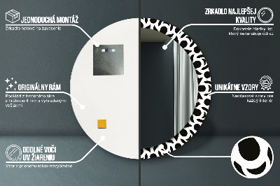 Ronde spiegel met bedrukte lijst Zwart geometrisch ornament