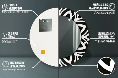 Ronde spiegel met bedrukte lijst Zwart geometrisch ornament