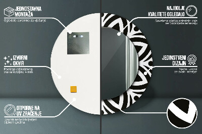 Ronde spiegel met bedrukte lijst Zwart geometrisch ornament