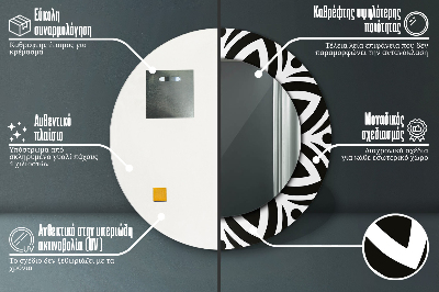 Ronde spiegel met bedrukte lijst Zwart geometrisch ornament