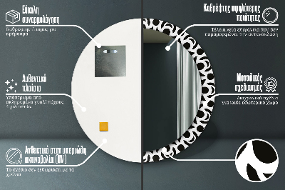 Ronde spiegel met bedrukte lijst Zwart geometrisch ornament