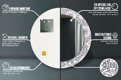 Ronde spiegel lijst met print Geometrische ornamenten