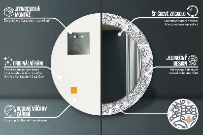 Ronde spiegel lijst met print Geometrische ornamenten