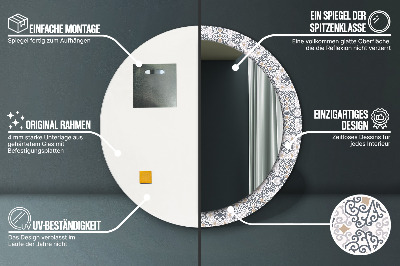 Ronde spiegel lijst met print Geometrische ornamenten