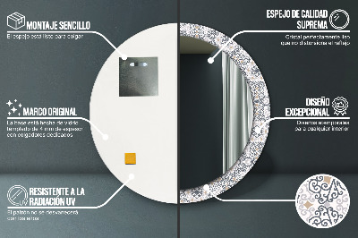 Ronde spiegel lijst met print Geometrische ornamenten