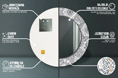 Ronde spiegel lijst met print Geometrische ornamenten