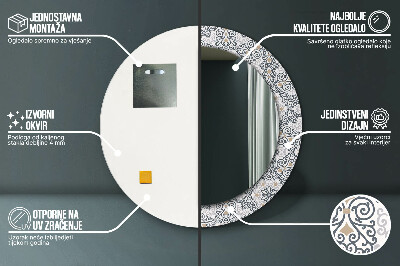 Ronde spiegel lijst met print Geometrische ornamenten