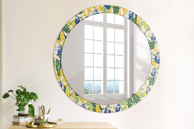 Bedrukte ronde spiegel Blauwe en gele orchideeën