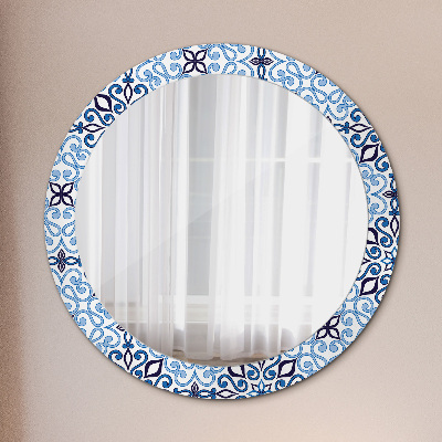 Bedrukte ronde spiegel Blauw arabisch patroon