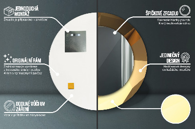 Ronde spiegel met bedrukte lijst Gouden abstractie