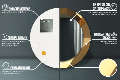 Ronde spiegel met bedrukte lijst Gouden abstractie