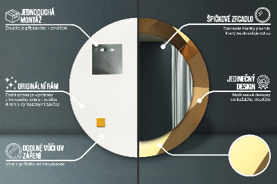 Ronde spiegel met bedrukte lijst Gouden abstractie