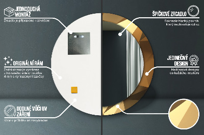 Ronde spiegel met bedrukte lijst Gouden abstractie