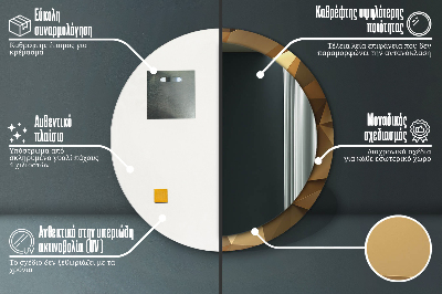 Ronde spiegel met bedrukte lijst Gouden abstractie