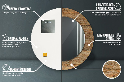 Ronde spiegel met bedrukte lijst Oud hout